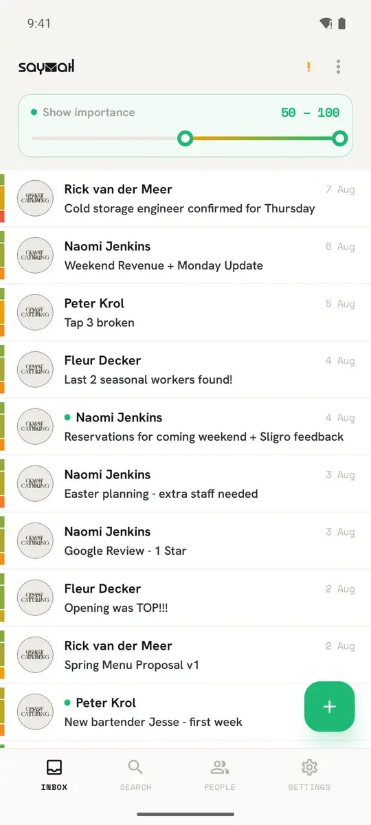 Every message scored, and a slider to hide the noise.