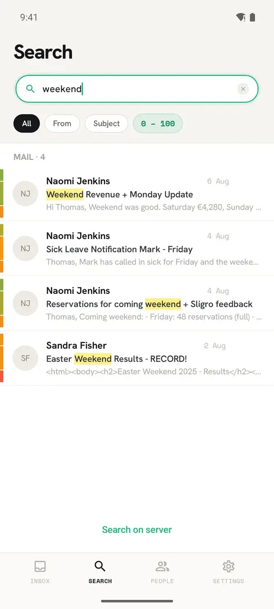 Search across accounts, with the score still visible.